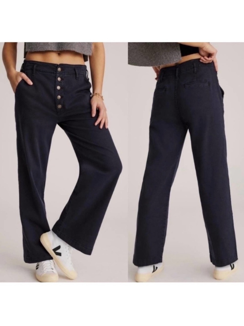 Anthropologie Pilcro Slouchy Chino Pants Navy Blue Sailor Button Fly Nautical 26